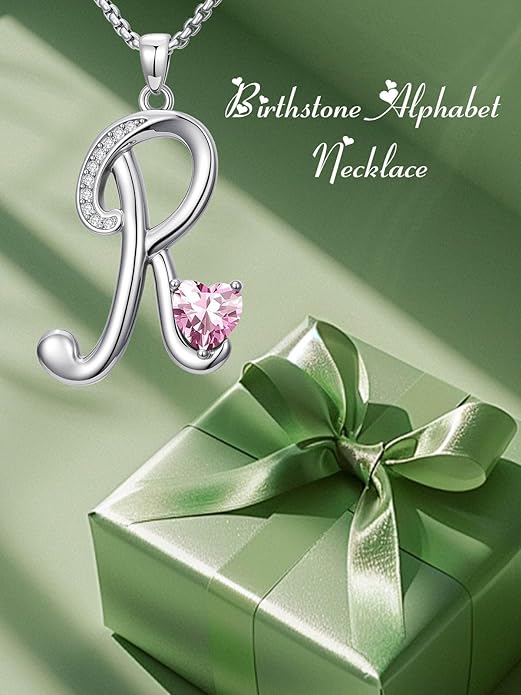 Valentines Day Gifts for Women Alphabet A to Z Initial Birthstone Pendant Necklaces for Women - 18k White Gold Plated Personalized Name Jewelry Valentine Mothers Day Birthday Gifts for Women Her Girlfriend
