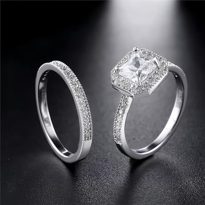1 to 5 Carat Moissanite Ring Set S925/10K/14K/18K Gold, Princess Cut VVS1 Clarity D Color Moissanite Engagement Rings Set Luxury Bridal Jewelry Wedding Gifts for Women
