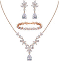 EleQueen Women's Wedding Bridal Jewelry Set for Brides Bridesmaids, Silver/14K Gold/Rose Gold Plated Cubic Zirconia Teardrop Necklace Dangle Earrings Bracelet Sets for Party Prom