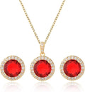 Bridal Crystal Jewelry Set - Sterling Silver Round Cubic Zirconia CZ Rhinestone Halo Birthstone Pendant Necklace Stud Earrings Set for Wedding Bride Bridesmaids Birthday Gift
