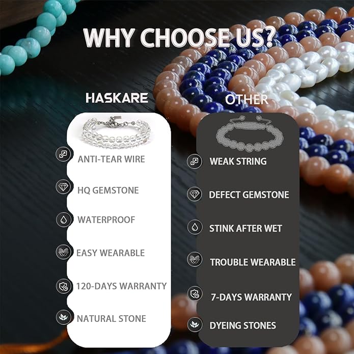 HASKARE Real Crystal Bracelet Women Valentine Day Gift for Her, Real Malachite Handmade Bracelets Gift for Mom from Daughter, Premium Gemstone Protection Gift for Women Healing Anxiety Relief