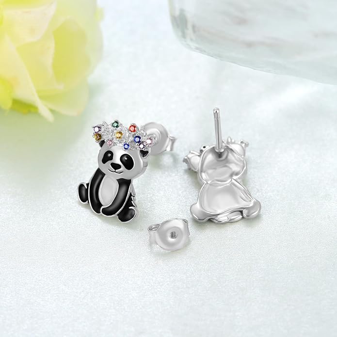 Axolotl/Highland Cow/Panda/Giraffe Stud Earrings 925 Sterling Silver Cute Animal Earrings with with Colored Zircon Animal Jewelry Gift for Girls Women