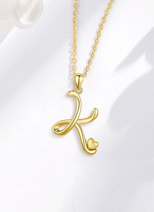 CELESTIA 925 Sterling Silver Initial Necklaces 26 Letter with Rose Gold Heart - 18 Inch Chain