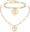 YANODA Gold Initial Pendant Necklace Anklet Bracelet for Women 14K Gold Plated Figaro Chain Letter Initial Heart Necklace Anklets Alphabet Foot Jewelry Personalized Jewelry for Women