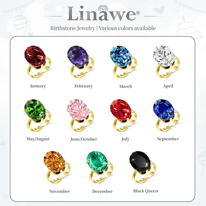 Linawe Cubic Zirconia Imitation Diamond Moissanite Rings for Women, 14K Gold/Rose Gold/Silver Adjustable Chunky Ring, Costume Rhinestone Jewelry for Wedding Engagement