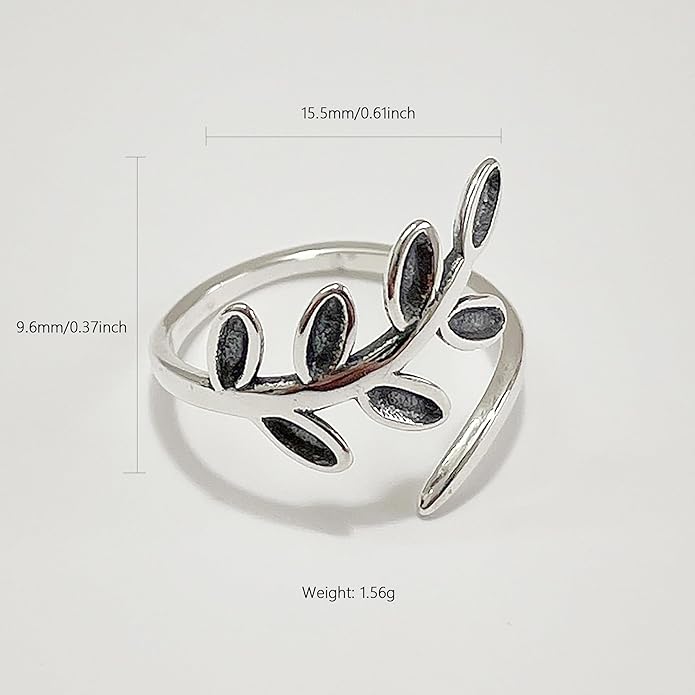 BALMORA Real 925 Sterling Silver Vintage Leaf Rings for Women Men Retro Lotus Feather Flower Adjustable Open Ring Floral Leaves Finger Statement Promise Ring Fashion Jewelry Birthday Gifts for Mom Daughter