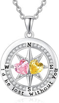 Compass Necklace for Women, Exquisite S925 Valentines Day Anniversary Birthday Gifts for Wife Her Double Birthstone Pendant Jewelry ‘I'd be Lost Without You’
