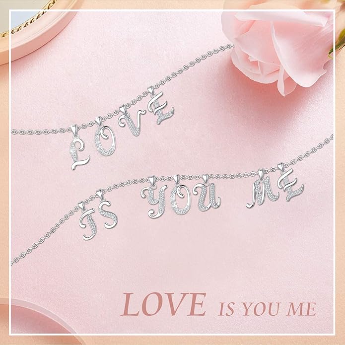 AEONSLOVE 925 Sterling Silver Initial Necklaces for Women, 26 Letters Pendants Necklace Gift for Mother, Daughter, Wife, 18 Inch Chain