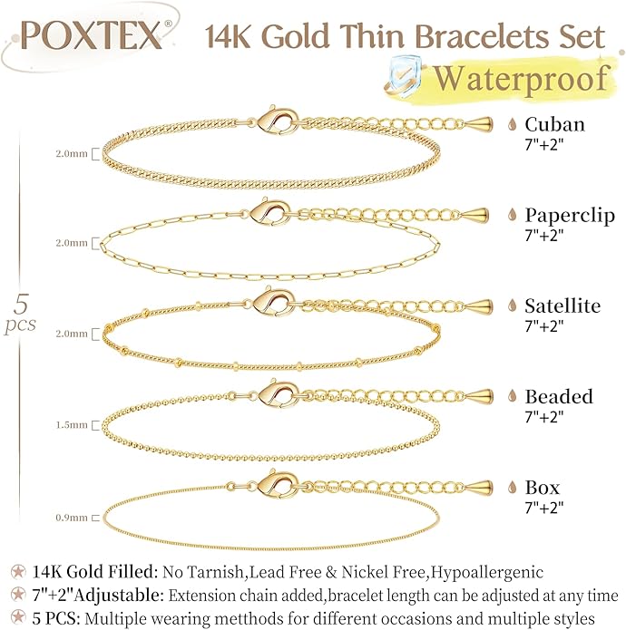 Gold Bracelets Set for Women Stack, Dainty Thick Bracelets Stack for Women Trendy, Simple Thin Gold Plated Cuff Stackable Bracelets With Beaded Cuban Paperclip Snake Rope Bangle Hand Chain Jewelry Gifts for Women Non Tainish