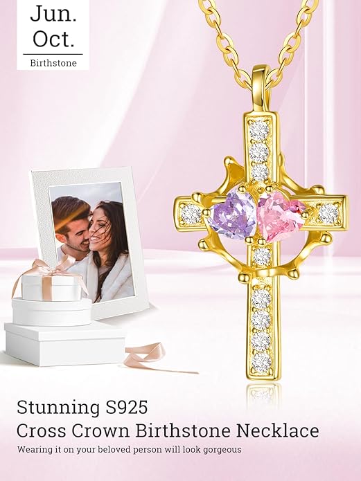 Valentine's Day Gifts for Wife 925 Sterling Silver Double Birthstone Pendant Necklaces I Love You for Always and Forever Necklace Anniversary Birthday Gifts for Wife Girlfriend Mom Her
