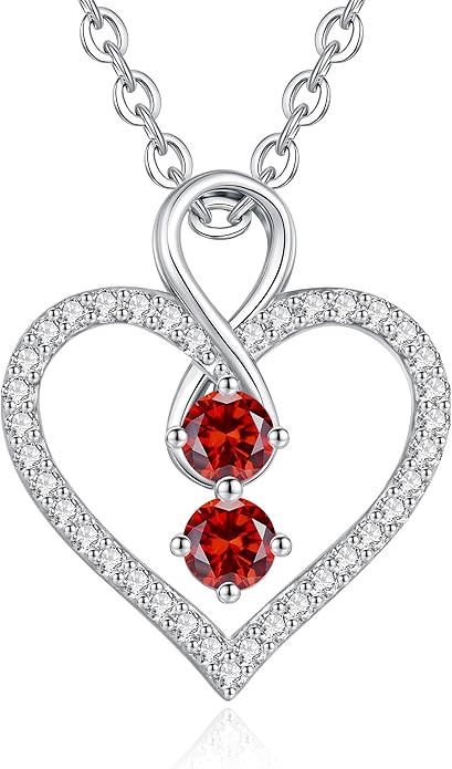 LOUISA SECRET Infinity Double Birthstone Necklace, 925 Sterling Silver Tiny Pendant Heart Necklace for Women Wife Her, Best Jewelry Gift Heart Jewelry Meaningful Gift for Valentine's Day, Christmas, Birthday Anniversary