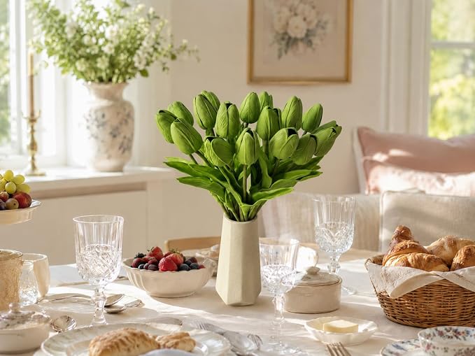 Mandy's 20pcs Artificial Green Tulips | 13.5 Inch Lifelike PU Tulips Faux - Image 7