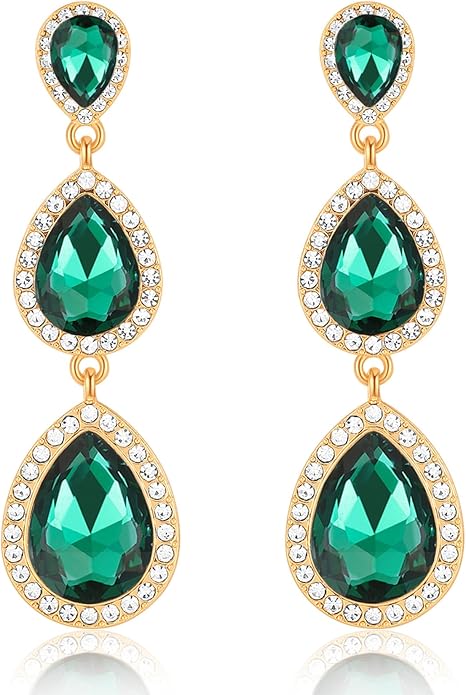 Vintage Rhinestone Teardrop Dangle Earrings Long Dangling Drop Earrings Crystal Chandelier Earrings for Women Wedding Bridal Prom