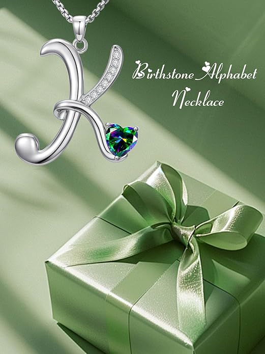 Valentines Day Gifts for Women Alphabet A to Z Initial Birthstone Pendant Necklaces for Women - 18k White Gold Plated Personalized Name Jewelry Valentine Mothers Day Birthday Gifts for Women Her Girlfriend