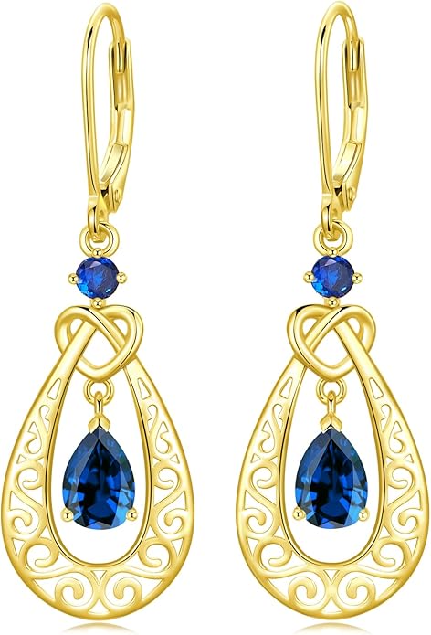 Teardrop Birthstone Dangle Drop Earrings Sterling Silver Infinity Filigree Leverback Earrings, Infinity Love Birthday Anniversary Valentines Day Gifts for Her Women Mom Wife