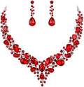 BriLove Women's Wedding Bridal Austrian Crystal Teardrop Cluster Statement Necklace Dangle Earrings Jewelry Set