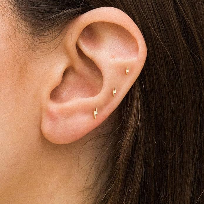 VRIUA 20G Tiny Flat Back Earrings for Women - 14K Gold/Silver Plated Small Flat Back Stud Earrings Hypoallergenic Cartilage Helix Piercing Jewelry