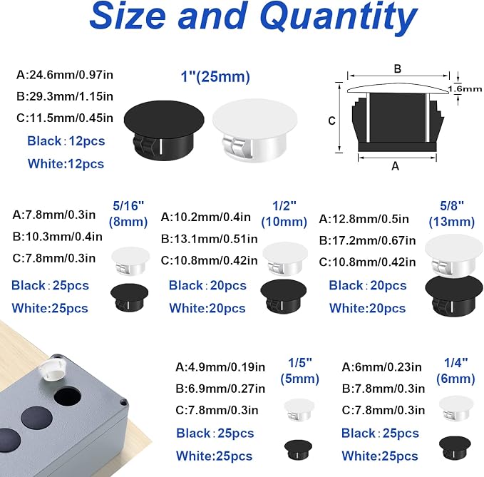 Tnisesm 254Pcs 6 Sizes Nylon Plastic Hole Plug Kits 1/5" 1/4" 5/16" 3/8" 1/2" - Image 2