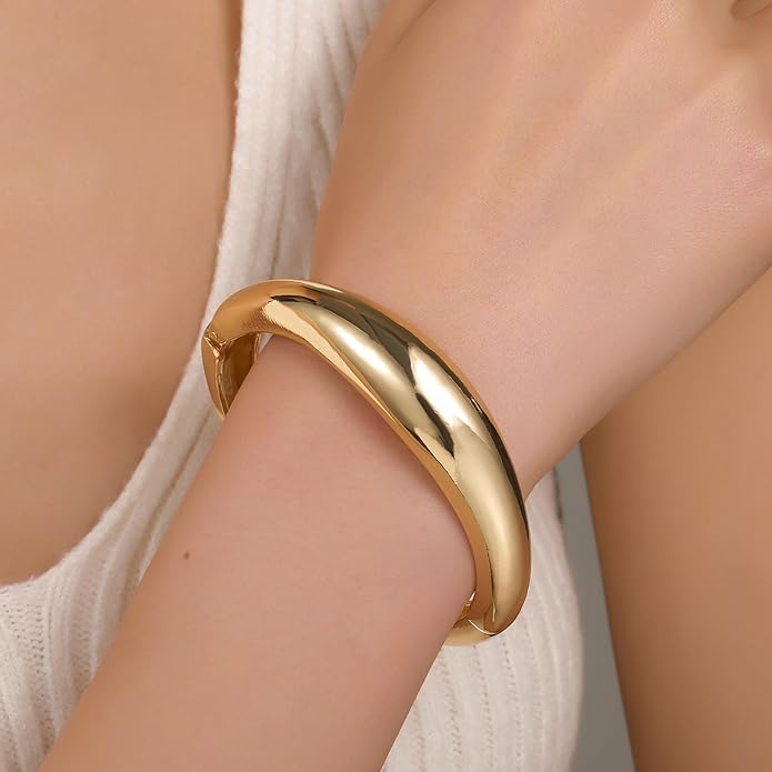 Chunky Gold/Silver Gold Cuff Bangle Bracelets for Women Trendy Hinged Cuff Open Wide Chunky Gold Bracelet Minimalist Bangle Jewelry Gift