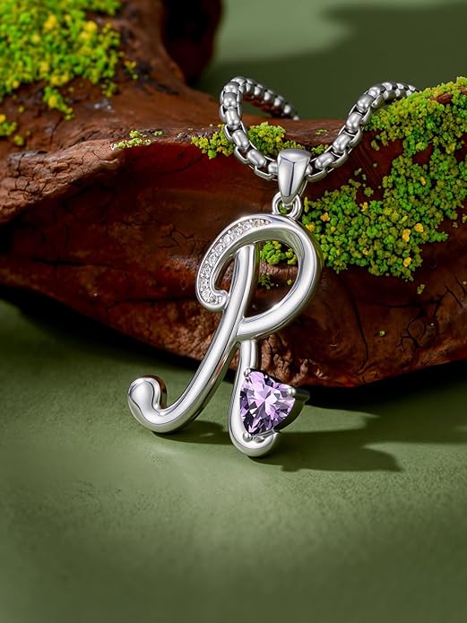Valentines Day Gifts for Women Alphabet A to Z Initial Birthstone Pendant Necklaces for Women - 18k White Gold Plated Personalized Name Jewelry Valentine Mothers Day Birthday Gifts for Women Her Girlfriend