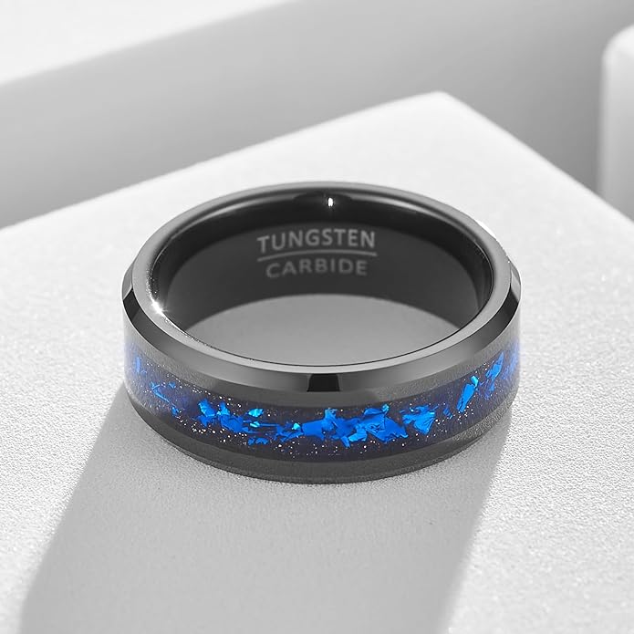| Nebula Inlay Band - 8mm Wide Black Tungsten Ring with Cosmic Art | Wedding & Unique Statement