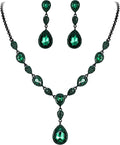 EleQueen Women's Cubic Zirconia Teardrop Y-Necklaces Dangle Earrings Jewelry Sets for Brides Bridesmaids
