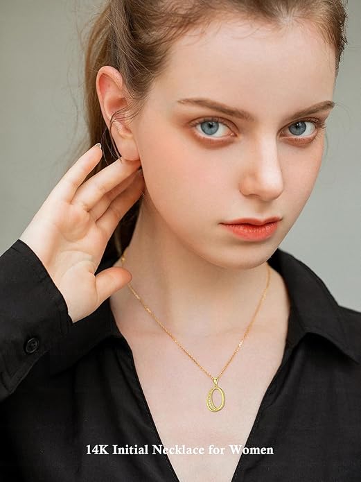 14k Gold Initial Necklace for Women, Solid Gold Moissanite Letter Pendant Necklaces Jewelry for Her Birthday Valentines Day Gifts for Mom Wife Christmas Gifts for Girlfriend Sister