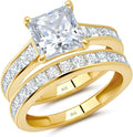 MAX + STONE 10K Gold 3.0 Carat Princess Cut Cubic Zirconia Engagement Ring with Wedding Band Set | CZ Wedding Rings for Women in Size 4.5 to 9 with Gift Box