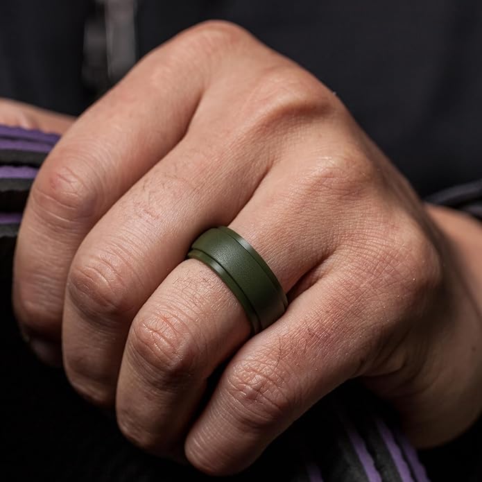 ThunderFit Silicone Rings for Men - 7 Rings / 4 Rings / 1 Ring Step Edge Rubber Wedding Bands 10mm Wide - 2.5mm Thick