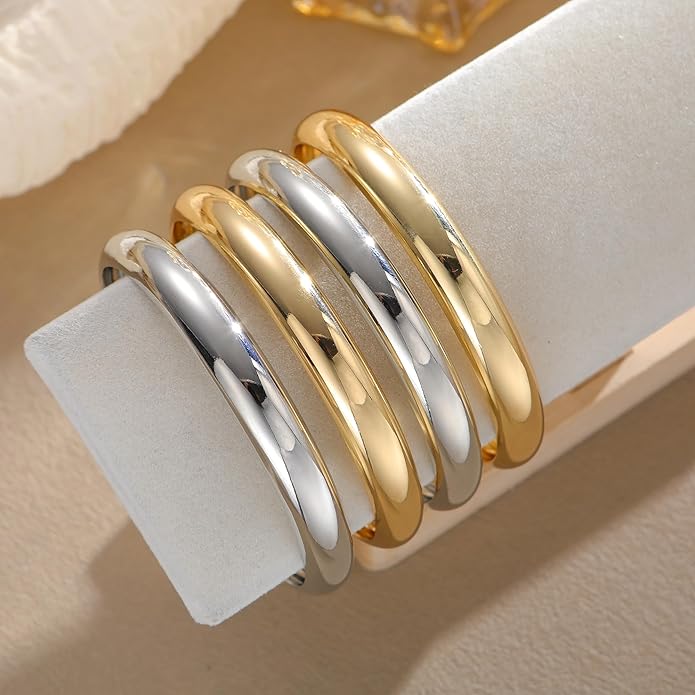 YEEZII Gold Bangle Bracelets for Women, 7Pcs 14K Gold Plated Boho Indian Multi Stackable Textured Bracelets, Chunky Bangles Set for Women Jewelry Gifts