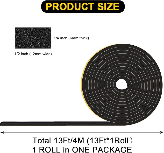 Weather Stripping, Strong Adhesive Foam Tape Insulation, 1/2x1/4in | High - Image 2