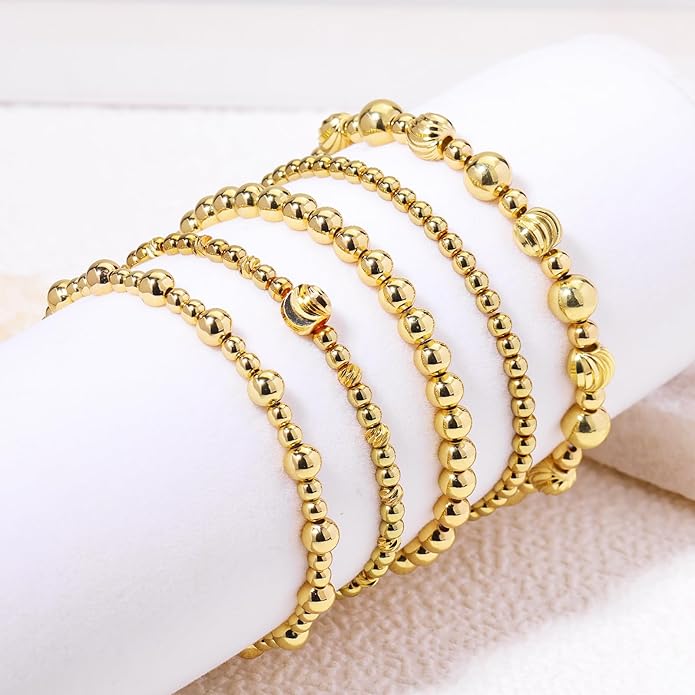 Gold Bracelets for Women Waterproof, 14K Gold Plated Beaded Cross Bracelets Set,Boho Stretch Bracelets Stackable Jewelry for Women Teenage Girls Jewelry Christmas Gifts
