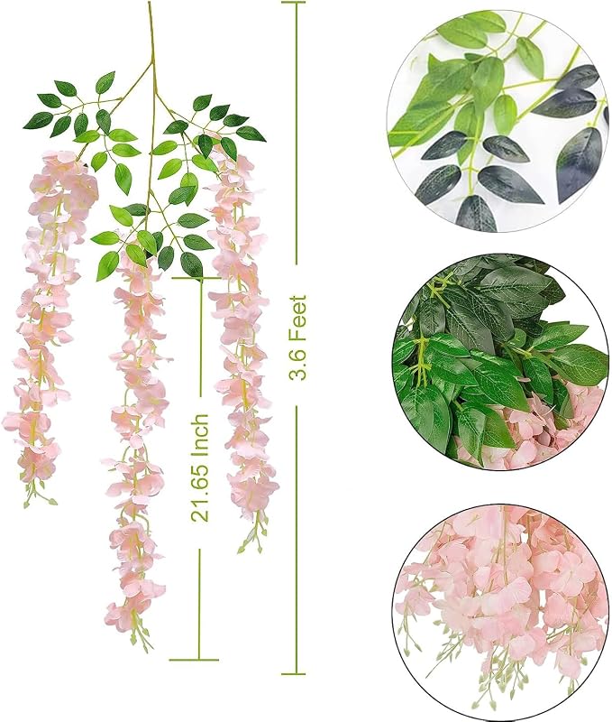 6pcs Artificial Wisteria Flowers 3.6 Feet/Piece Pink Dense Artificial Fake - Image 4