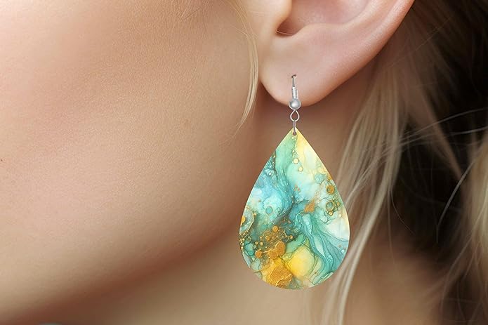 Teardrop Wood Earrings Light Weight Printed Image Dangle Jewelry, Fun and Funky Earrings