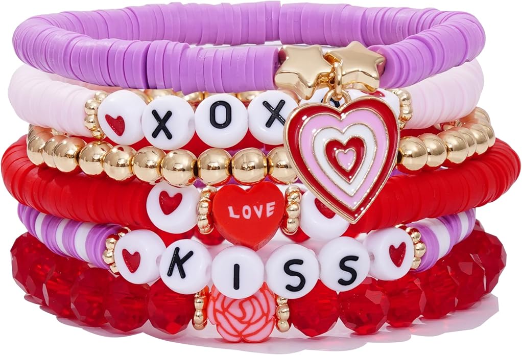 Heishi Beaded Stretch Bracelets for Women Stackable Polymer Clay Beads Bracelets Friendship Boho Summer Beach Bracelet Jewelry Set