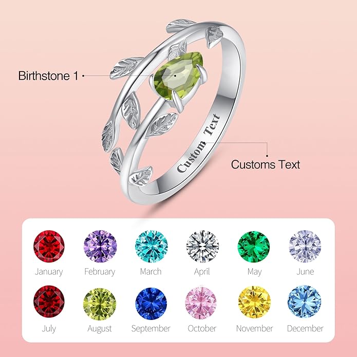 PRAYMOS 925 Sterling Silver Leaf Ring White Opal Moonstone Rings Adjustable Open Ring for Women with Jewelry Box Size 7-9