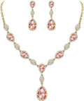 EleQueen Women's Cubic Zirconia Teardrop Y-Necklaces Dangle Earrings Jewelry Sets for Brides Bridesmaids