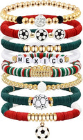 Game Day Bracelets for Women, Stackable Heishi Beaded Stretch Soccer Bracelet Soccer, World Soccer Cup Team Color Accessories & Outfits Jewelry, Soccers Dads Moms Coaches Fans Gifts