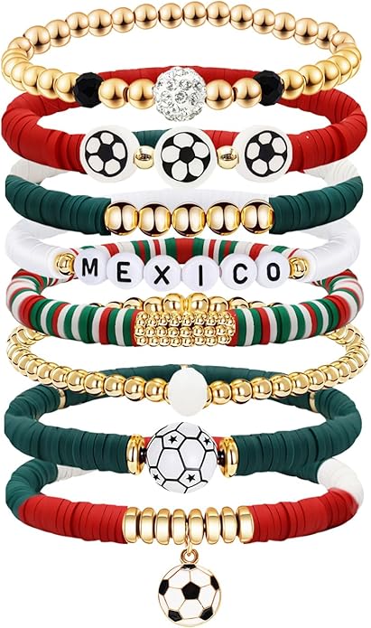 Game Day Bracelets for Women, Stackable Heishi Beaded Stretch Soccer Bracelet Soccer, World Soccer Cup Team Color Accessories & Outfits Jewelry, Soccers Dads Moms Coaches Fans Gifts
