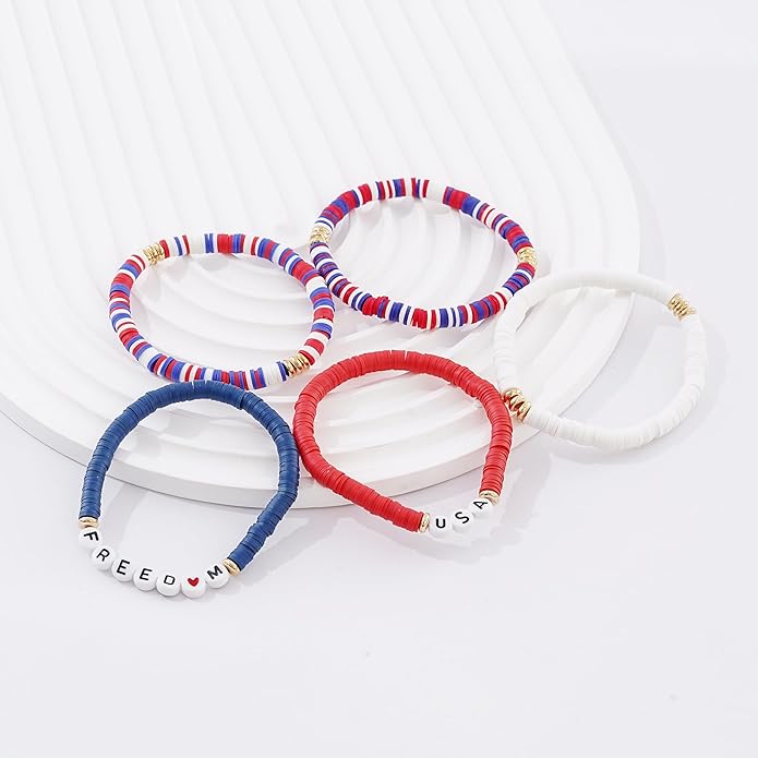 Heishi Beaded Stretch Bracelets for Women Stackable Polymer Clay Beads Bracelets Friendship Boho Summer Beach Bracelet Jewelry Set