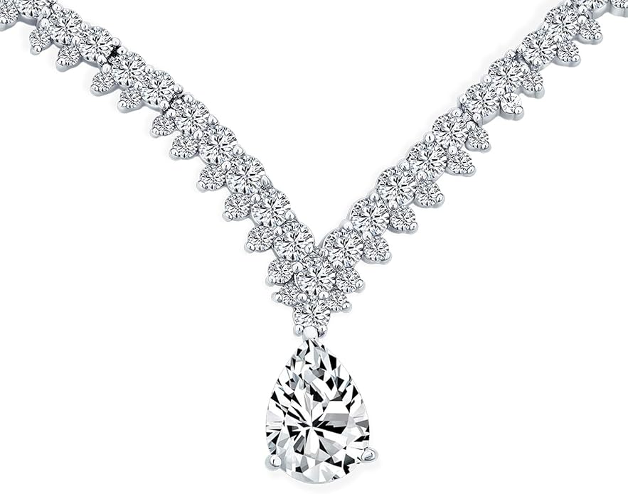 Bridal Jewelry Set Art Deco Vintage Estate Style Cubic Zirconia Marquise Leaf Teardrop AAA CZ Statement Cleavage Choker Necklace & Chandelier Dangle Clip On Or Pierced Earrings For Women Pageant