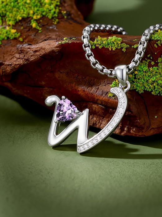 Valentines Day Gifts for Women Alphabet A to Z Initial Birthstone Pendant Necklaces for Women - 18k White Gold Plated Personalized Name Jewelry Valentine Mothers Day Birthday Gifts for Women Her Girlfriend