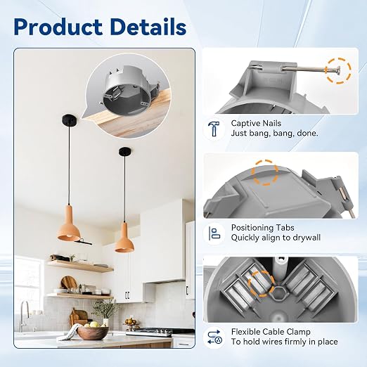 Togalonn 20 Cubic Inch New Work Ceiling Electrical Box, Round Electrical Box - Image 5