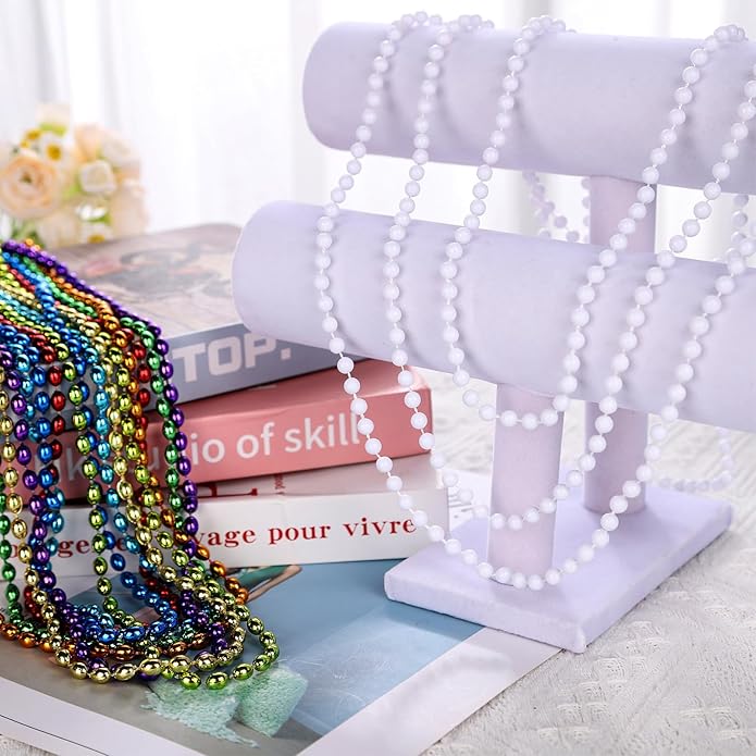 Mardi Gras Beads Necklaces, 33 Inch Plastic Beads for Party Favors, Festival Decorations, Parade Throws, Christmas, St. Patrick's Day Celebrations