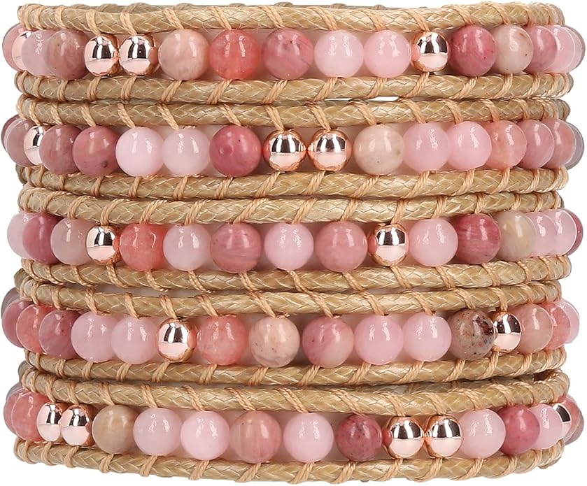 Bracelet for Women – Handmade Vegan Boho Natural Stone Layered Bracelet, Thailand Bohemian Stackable Beaded Wrap Bracelets, Summer Hippie Bracelet Stack, Fashion Jewelry Gifts