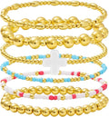 Gold Bracelets for Women Waterproof, 14K Gold Plated Beaded Cross Bracelets Set,Boho Stretch Bracelets Stackable Jewelry for Women Teenage Girls Jewelry Christmas Gifts