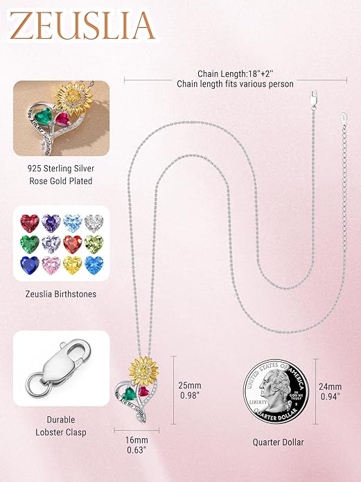 Valentine's Day Gifts for Wife 925 Sterling Silver Double Birthstone Pendant Necklaces I Love You for Always and Forever Necklace Anniversary Birthday Gifts for Wife Girlfriend Mom Her