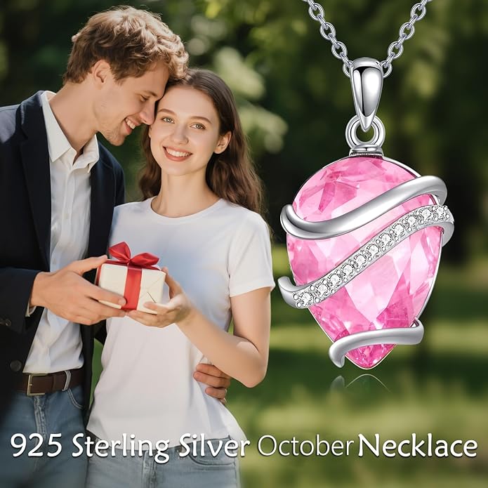Birthstone Necklace for Women Sterling Silver Teardrop Pendant Necklace Birthday Jewelry Gift for Women