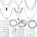 116 Pcs Silver Jewelry Set with 7Pcs Layered Necklace, 11 Pcs Bracelet and 22pcs Hoop Earrings ,22pcs Knuckle Rings,54pcs stud earrings Jewerly set For Women Valentine Anniversary Birthday Friendship Gift