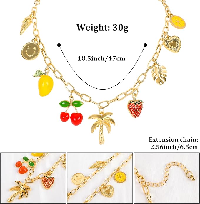 [3 Trendy Styles] Women's Necklaces - Alloy with Glass Crystals & Pearls, Electroplated O - Link Chain, Mermaid Inspired by Fantasy Aesthetics/Bow with Y2K Sweet Charm/Cherry Fruit in the Latest Kawaii Vibe, 47cm(18.5in) Chain Length + 6.5cm(2.55in) Ex...